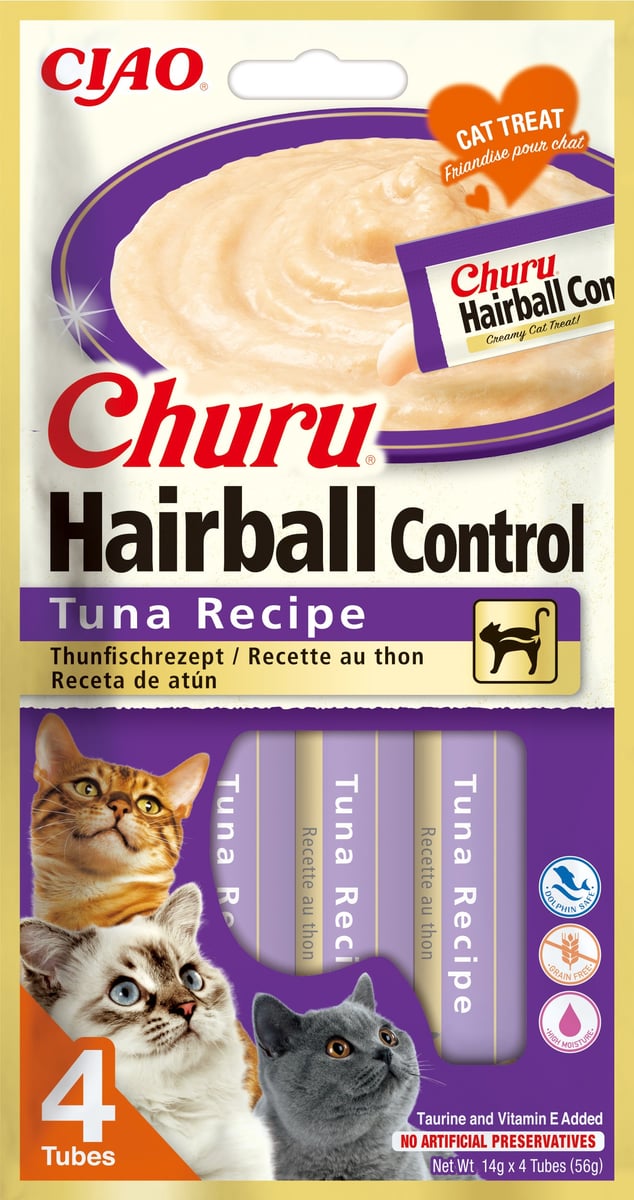 Churu Hairball Control tyrės skanėstai katėms su tunu, 4x14g -  1