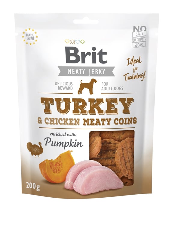 Brit Care Jerky Coins mėsingi skanėstai šunims su kalakutiena, 200 g