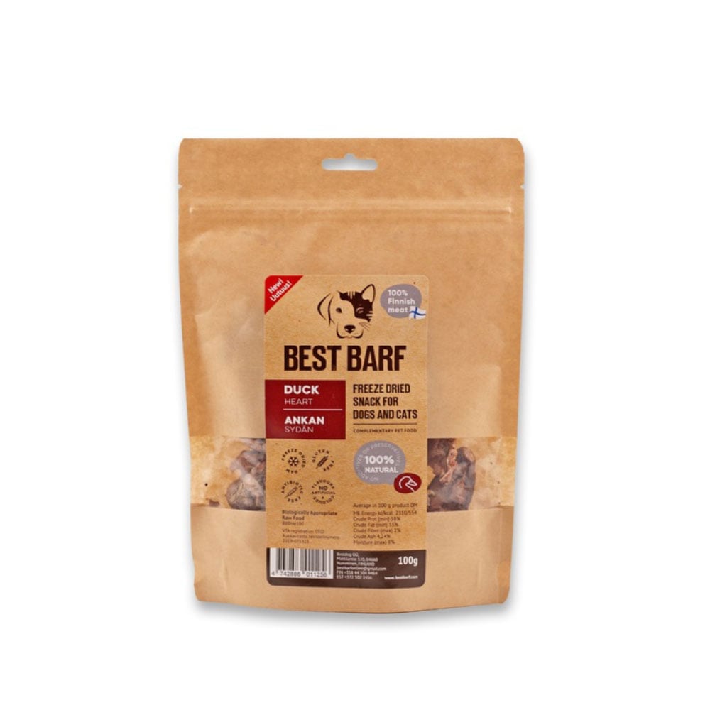 Best Barf šaltai džiovintos ančių širdys, 100g -  1