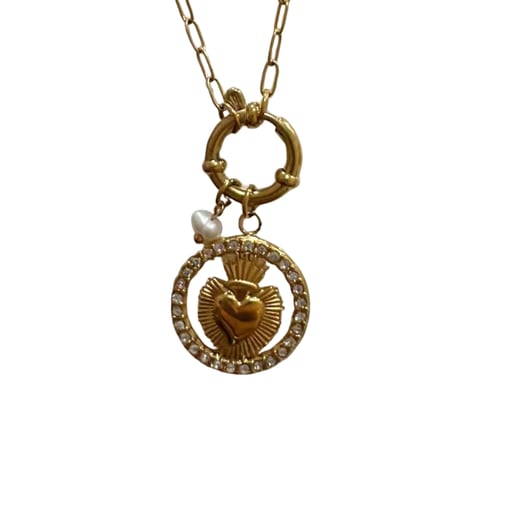 Fio Dourado Coração Rainha com Pérola e Zircónias