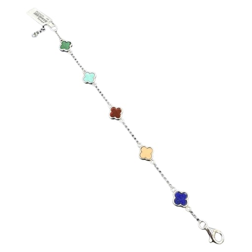 Pulseira em Prata 925 com 5 Flores de Cores Sortidas – 5,1 g