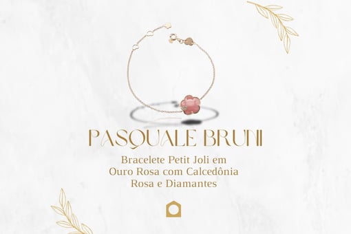 Bracelete Petit Joli em Ouro Rosa com Calcedônia Rosa e Diamantes
