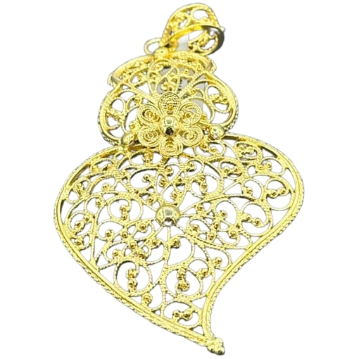 Coração em Prata Dourada 925 com Filigrana – 6,5 cm | 6 g