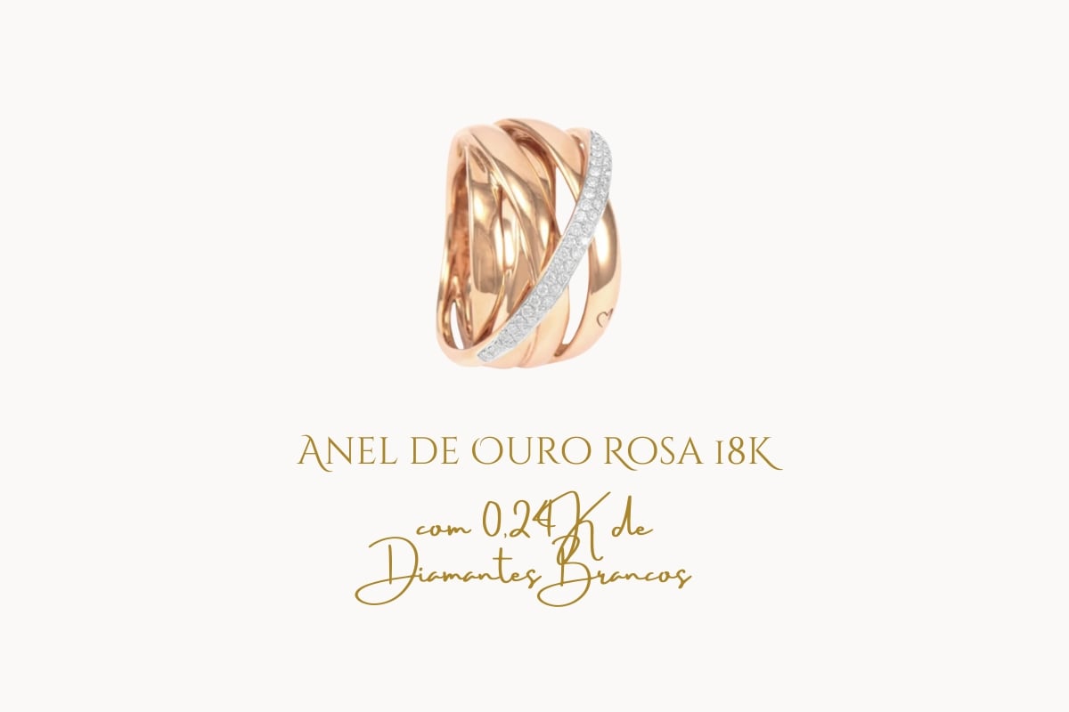 Anel de Ouro Rosa 18K com 0,24K de Diamantes Brancos