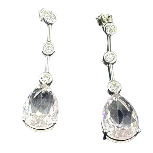 Brincos em Prata 925 com Zircónias Brancas e Cor de Rosa – 4 cm