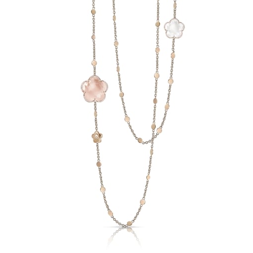 Colar Bon Ton Sautoir em Ouro Rosa 18k com Quartzo Rosa
