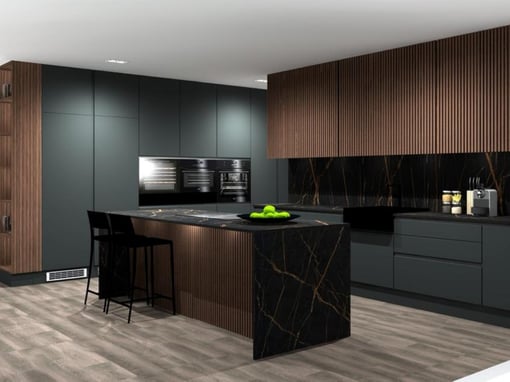Cozinha em Preto Fosco e Madeira Ripada
