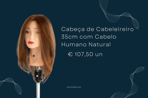 Cabeça de Cabeleireiro 35cm com Cabelo Humano Natural