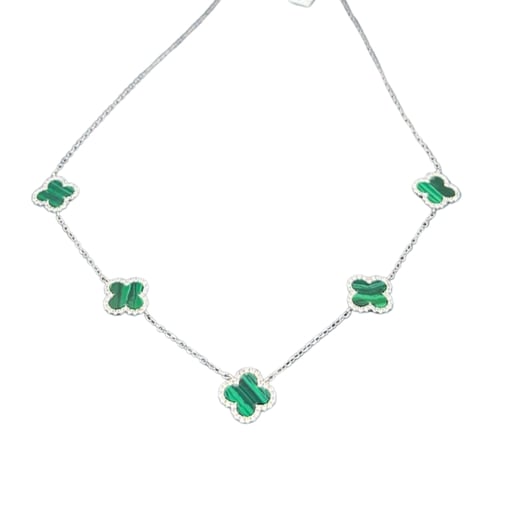 Colar em Prata 925 com 5 Flores em Malaquite e Zircónias Brancas