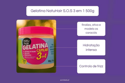 Gelatina NatuHair S.O.S 3 em 1 500g – Caracóis Definidos