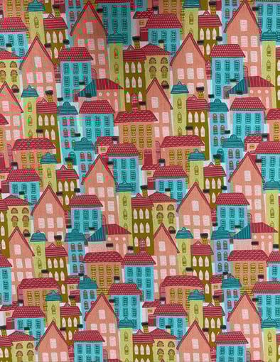 Tecido de Algodão Estampado - Casinhas