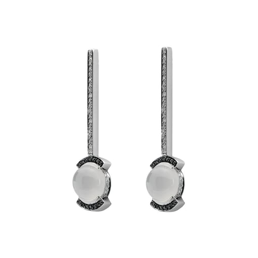 Brincos em Ouro Branco com Diamantes e Pedras da Lua