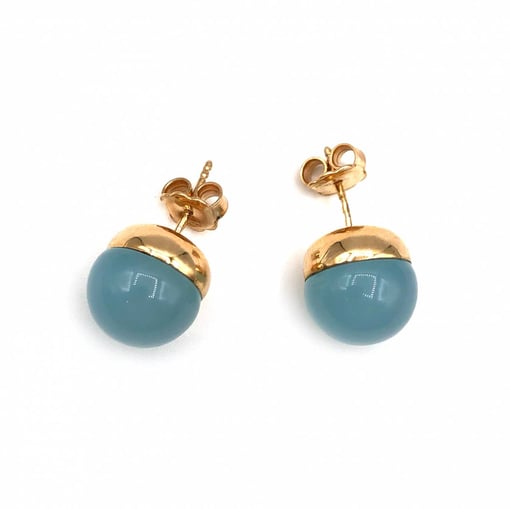 Brincos Ouro Rosa com Calcedónia Azul BR08445