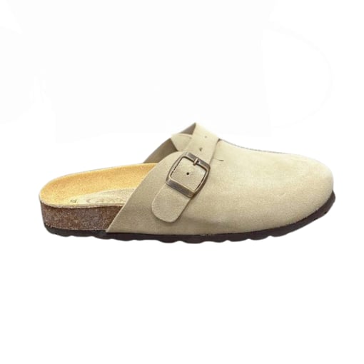 Clog Gianna em Camurça Beje com Fivela Lateral