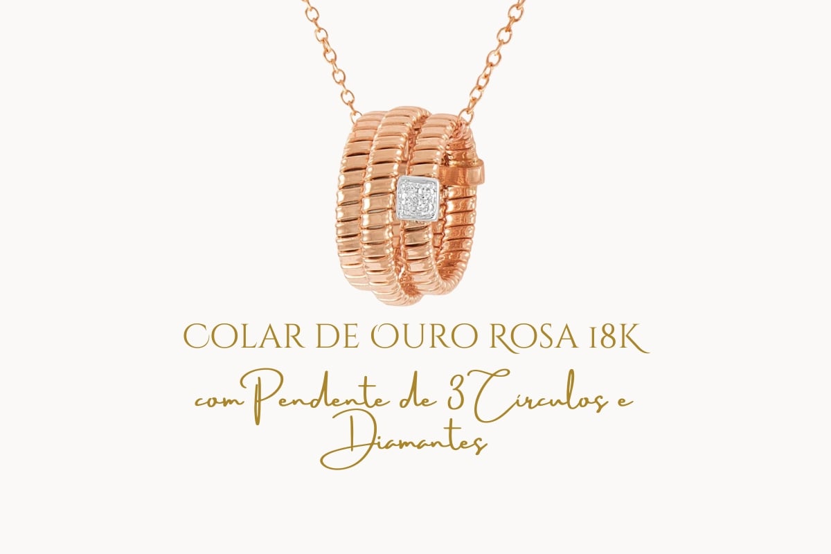 Colar de Ouro Rosa 18K com Pendente de 3 Círculos e Diamantes