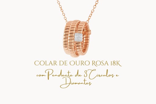 Colar de Ouro Rosa 18K com Pendente de 3 Círculos e Diamantes
