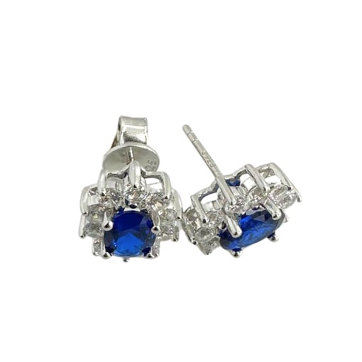 Brincos em Prata 925 com Zircónias Brancas e Azul – 1 cm, 3,4 g
