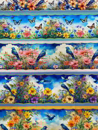 Barra Borboletas, Pássaros e Flores 100% algodão