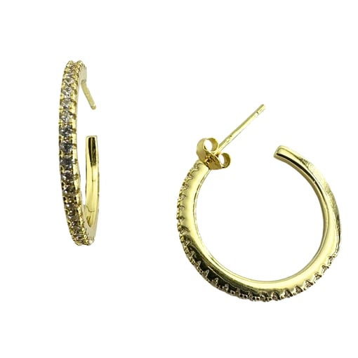 Argolas em Prata Dourada 925 com Zircónias Brancas – 1,7cm, 2,5g