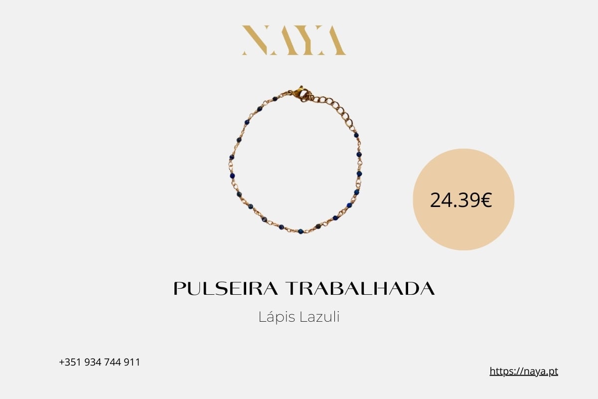 Pulseira Lápis Lazuli com Banho de Ouro 24k