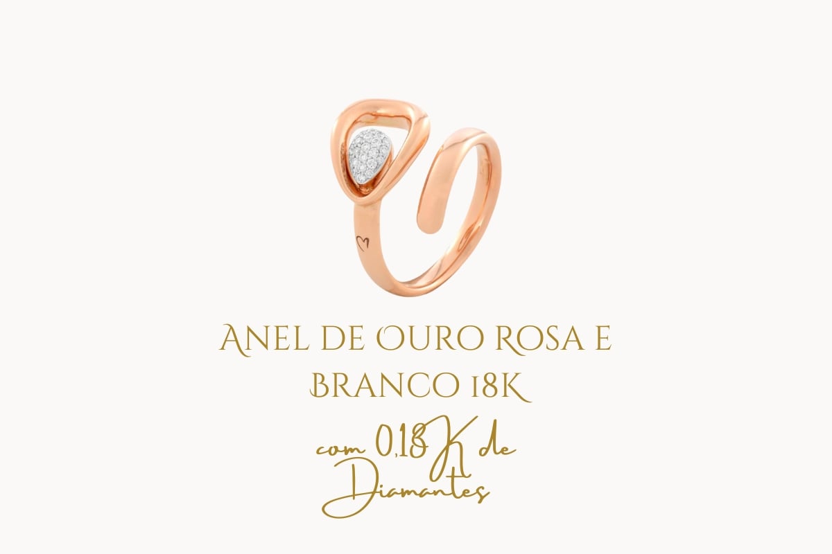 Anel de Ouro Rosa e Branco 18K com 0,13K de Diamantes