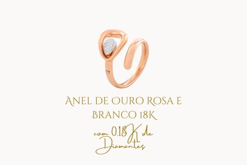Anel de Ouro Rosa e Branco 18K com 0,13K de Diamantes