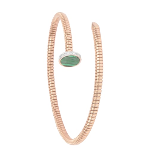 Pulseira Prego Ouro 18K com Malaquite e 0,10K de Brilhantes - 6,6