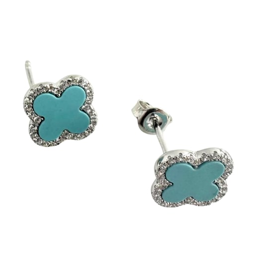 Brincos em Prata 925 com Turquesa e Zircónias Brancas – 1cm, 1,8g