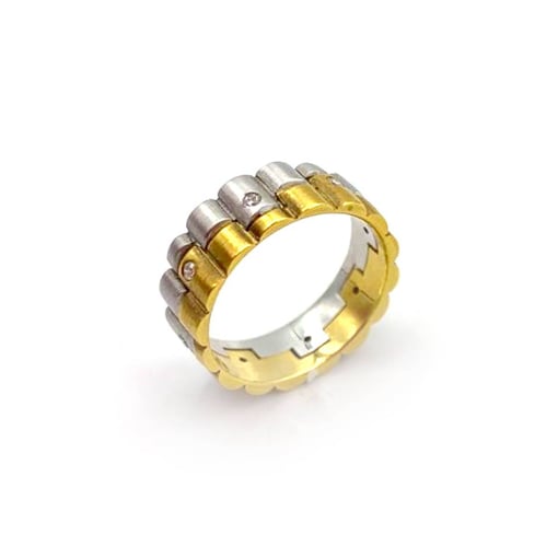 Aliança em Ouro Bicolor Acetinada com 8 Brilhantes AL00197