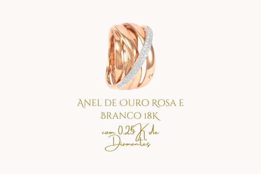 Anel de Ouro Rosa e Branco 18K com 0,25K de Diamantes