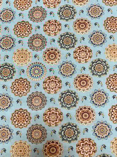 Tecido 100% algodão - Mandalas com fundo Azul
