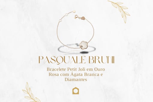 Bracelete Petit Joli em Ouro Rosa com Ágata Branca e Diamantes