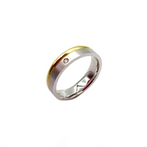 Aliança em Ouro Bicolor Chapa Acetinada/Polida com 1 diamante AL00752