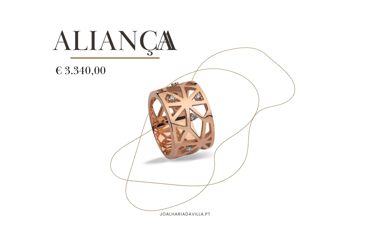 Aliança Monseo Portuguese Story - Ouro Rosa com Diamantes