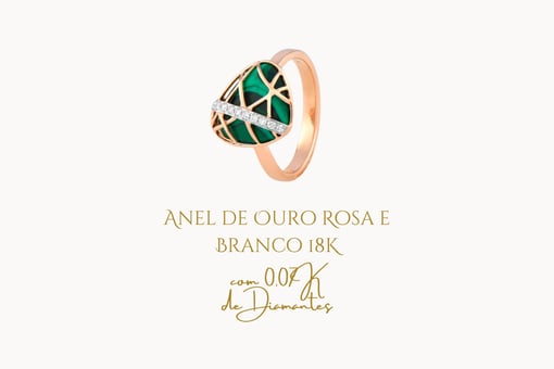 Anel de Ouro Rosa e Branco 18K com 0,07K de Diamantes