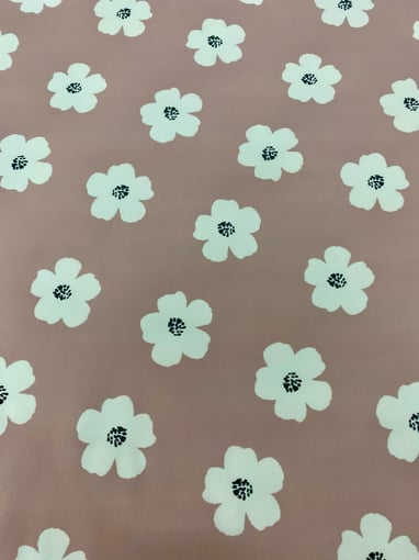 Tela Impermeável Estampada - Flores com fundo Rosa Velho