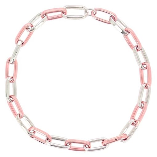 Colar prata branca e prata rosa elos ovais