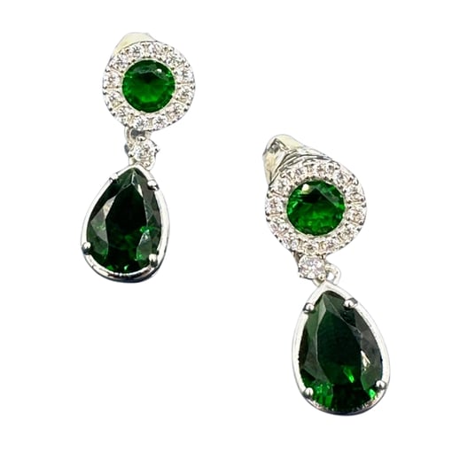 Brincos em Prata 925 com Zircônias Brancas e Verdes – 2,3 cm