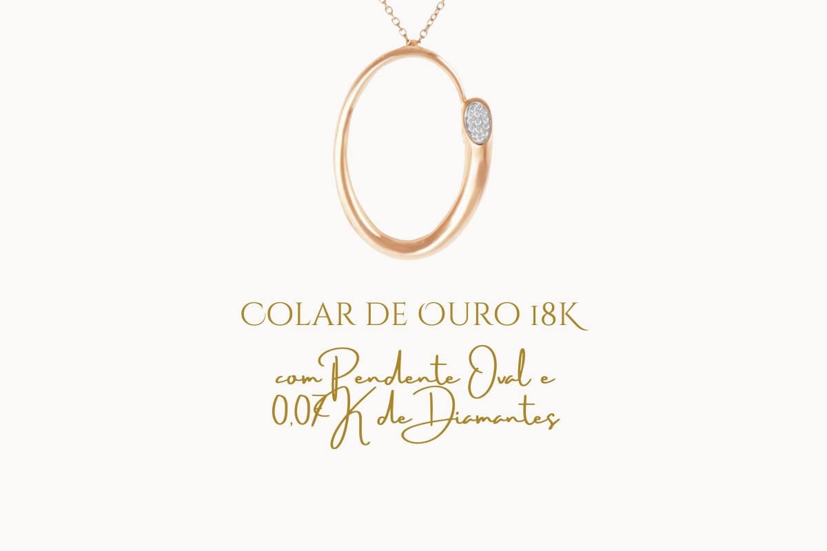 Colar de Ouro 18K com Pendente Oval e 0,07K de Diamantes