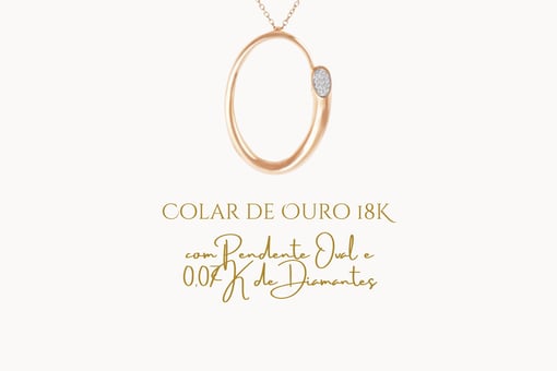 Colar de Ouro 18K com Pendente Oval e 0,07K de Diamantes