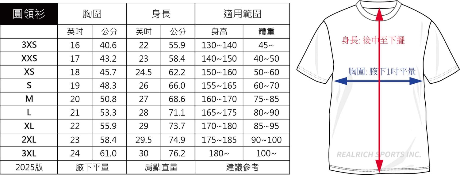 2026 SKYHUNTER 士林越野大會紀念衣尺寸表