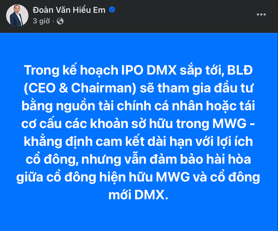 Vì sao ông Đoàn Văn Hiểu Em muốn bán 2 triệu cổ phiếu MWG?