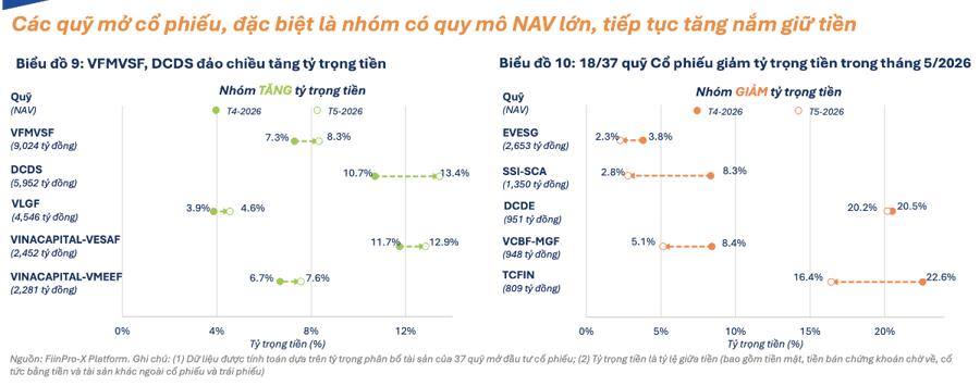 19 quỹ cổ phiếu lớn xu hướng thận trọng, gia tăng tiền mặt