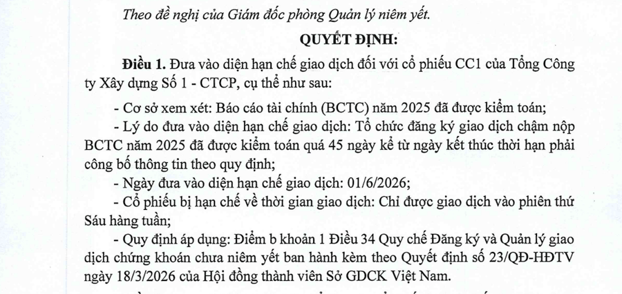 Cổ phiếu CC1 chỉ được giao dịch mỗi tuần một phiên sau vi phạm công bố thông tin