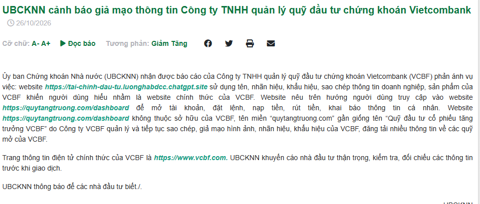 Cảnh báo VCBF