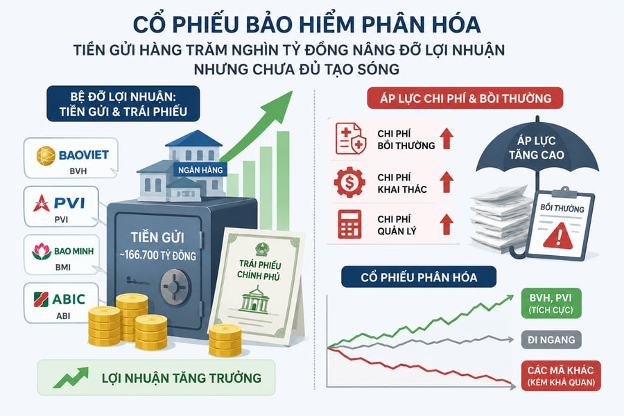 Tiền gửi trở thành "mỏ vàng" của doanh nghiệp bảo hiểm, vì sao cổ phiếu vẫn lặng sóng?