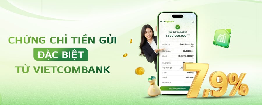 Vietcombank phát hành chứng chỉ tiền gửi trực tuyến lãi tới 7,9%/năm