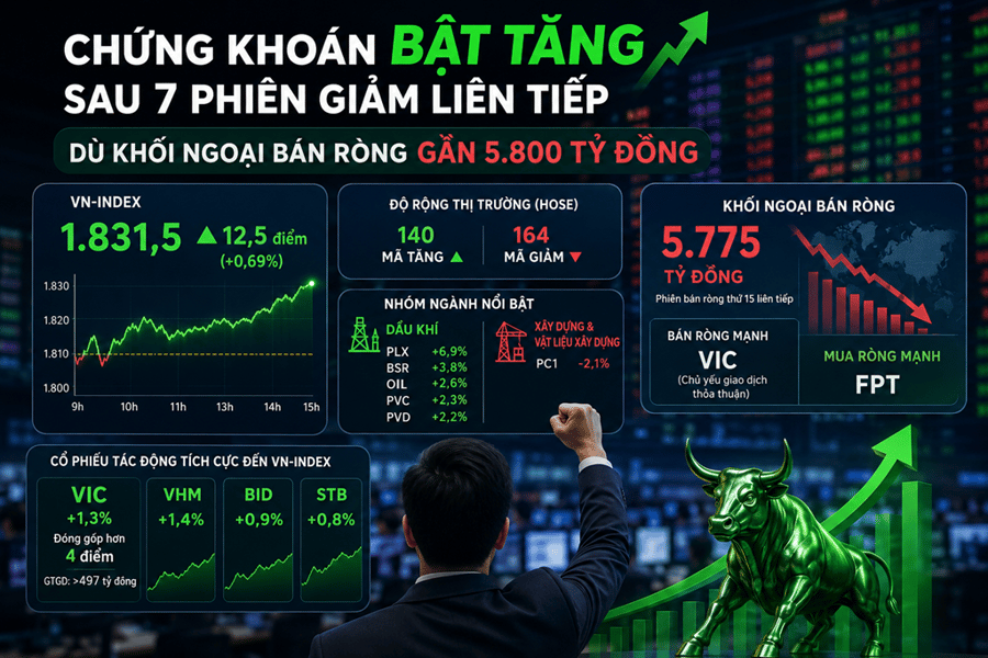 Chứng khoán bật tăng sau 7 phiên giảm liên tiếp