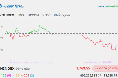 Bluechip gia tăng sức ép, VN-Index giảm hơn 10 điểm