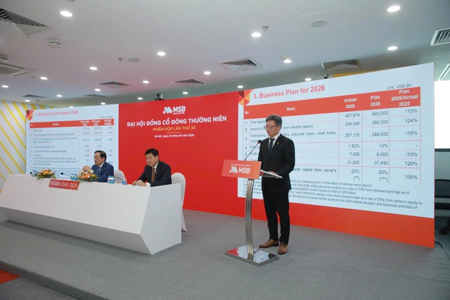 Đại hội cổ đông MSB 2026: Thông qua phương án tăng vốn lên 37.440 tỷ đồng